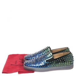 Christian Louboutin Blue/Green Patent Leather Dandelion Spikes Loafers Size 41
