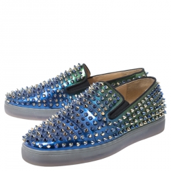 Christian Louboutin Blue/Green Patent Leather Dandelion Spikes Loafers Size 41