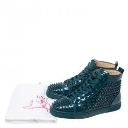 Christian Louboutin Teal Patent Leather Louis Spike High Top Sneakers Size 40.5