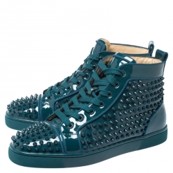 Christian Louboutin Teal Patent Leather Louis Spike High Top Sneakers Size 40.5