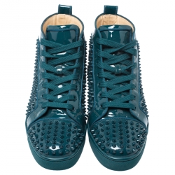 Christian Louboutin Teal Patent Leather Louis Spike High Top Sneakers Size 40.5