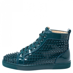 Christian Louboutin Teal Patent Leather Louis Spike High Top Sneakers Size 40.5