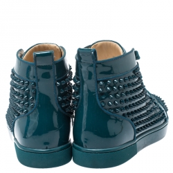 Christian Louboutin Teal Patent Leather Louis Spike High Top Sneakers Size 40.5
