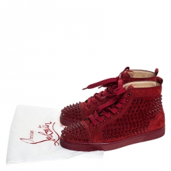 مملوكة مسبقًا Christian Louboutin Red Suede Louis Spike High Top Sneakers Size 40.5