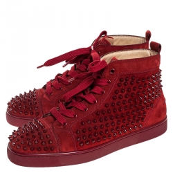 مملوكة مسبقًا Christian Louboutin Red Suede Louis Spike High Top Sneakers Size 40.5