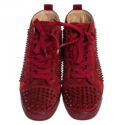 مملوكة مسبقًا Christian Louboutin Red Suede Louis Spike High Top Sneakers Size 40.5