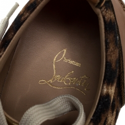 Christian Louboutin Brown Leather And Leopard Print Canvas Louis Junior Spikes Sneakers Size 40.5