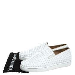 Christian Louboutin White Leather Roller Boat Spiked Slip On Sneakers Size 45