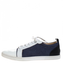 مملوكة مسبقًا Christian Louboutin Tricolor Patent Leather And Denim Fabric Low Top Sneakers Size 43