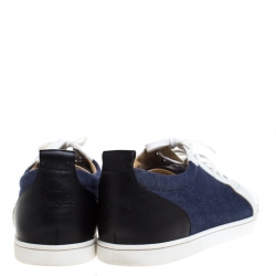 مملوكة مسبقًا Christian Louboutin Tricolor Patent Leather And Denim Fabric Low Top Sneakers Size 43