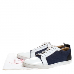 مملوكة مسبقًا Christian Louboutin Tricolor Patent Leather And Denim Fabric Low Top Sneakers Size 43