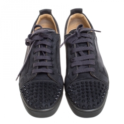 Pre Owned Christian Louboutin Black Suede Louis Junior Spikes Low Top Sneakers Size 43