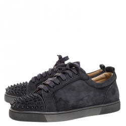Pre Owned Christian Louboutin Black Suede Louis Junior Spikes Low Top Sneakers Size 43