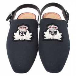 Pre Owned Christian Louboutin Blue/Black Canvas And Leather Oliveira Flats Size 40.5