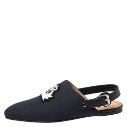Pre Owned Christian Louboutin Blue/Black Canvas And Leather Oliveira Flats Size 40.5