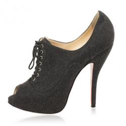 مملوكة مسبقًا Christian Louboutin Grey Lace Up Flannel Lady Derby120mm Ankle Booties Size 37