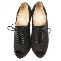مملوكة مسبقًا Christian Louboutin Grey Lace Up Flannel Lady Derby120mm Ankle Booties Size 37
