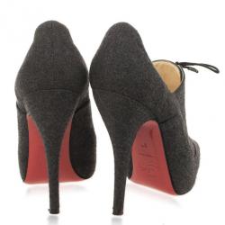 مملوكة مسبقًا Christian Louboutin Grey Lace Up Flannel Lady Derby120mm Ankle Booties Size 37