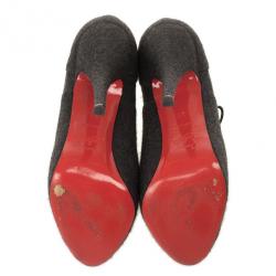 مملوكة مسبقًا Christian Louboutin Grey Lace Up Flannel Lady Derby120mm Ankle Booties Size 37