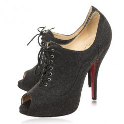 مملوكة مسبقًا Christian Louboutin Grey Lace Up Flannel Lady Derby120mm Ankle Booties Size 37