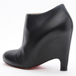 Pre Owned Christian Louboutin Black Leather Morphing Wedge Ankle Boots Size 37.5