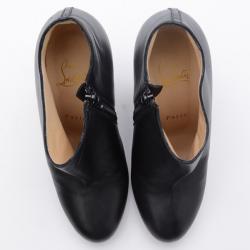 Pre Owned Christian Louboutin Black Leather Morphing Wedge Ankle Boots Size 37.5