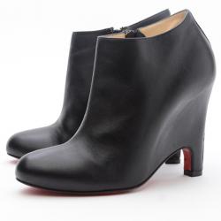 Pre Owned Christian Louboutin Black Leather Morphing Wedge Ankle Boots Size 37.5
