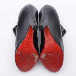 Pre Owned Christian Louboutin Black Leather Morphing Wedge Ankle Boots Size 37.5