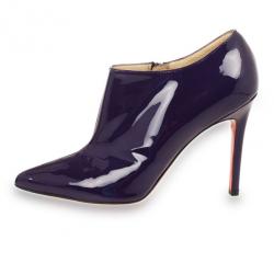 Pre Owned Christian Louboutin Purple Patent 'Dahlia' 100mm Pointed Toe Ankle Boots Size 37.5