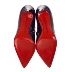 Pre Owned Christian Louboutin Purple Patent 'Dahlia' 100mm Pointed Toe Ankle Boots Size 37.5