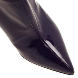 Pre Owned Christian Louboutin Purple Patent 'Dahlia' 100mm Pointed Toe Ankle Boots Size 37.5