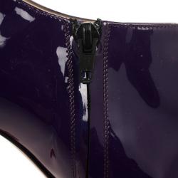 Pre Owned Christian Louboutin Purple Patent 'Dahlia' 100mm Pointed Toe Ankle Boots Size 37.5