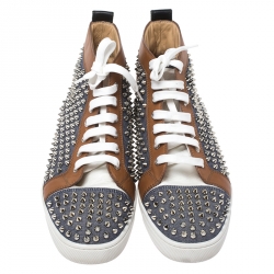 Christian Louboutin Multicolor Denim And Leather Louis Spikes Lace Up High Top Sneakers Size 42