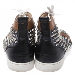 Christian Louboutin Multicolor Denim And Leather Louis Spikes Lace Up High Top Sneakers Size 42