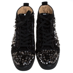 Christian Louboutin Black Suede, Patent Leather And Velvet Embellished Pik Pik Louis High Top Sneakers Size 41.5