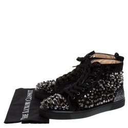 Christian Louboutin Black Suede, Patent Leather And Velvet Embellished Pik Pik Louis High Top Sneakers Size 41.5