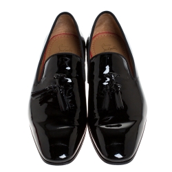 Christian Louboutin Black Patent Leather Dandelion Tassel Slip On Loafers Size 43.5