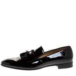 Christian Louboutin Black Patent Leather Dandelion Tassel Slip On Loafers Size 43.5