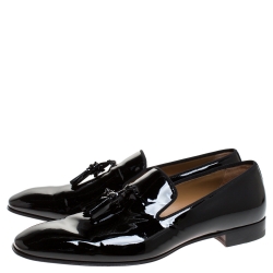 Christian Louboutin Black Patent Leather Dandelion Tassel Slip On Loafers Size 43.5