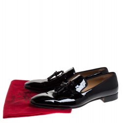 Christian Louboutin Black Patent Leather Dandelion Tassel Slip On Loafers Size 43.5
