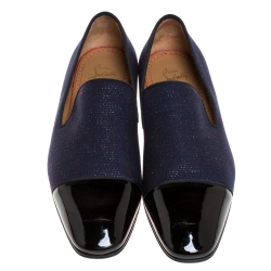 Christian Louboutin Blue/Black Fabric And Patent Leather Dandelion Loafers Size 43