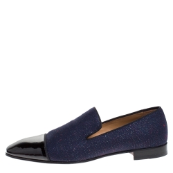 Christian Louboutin Blue/Black Fabric And Patent Leather Dandelion Loafers Size 43