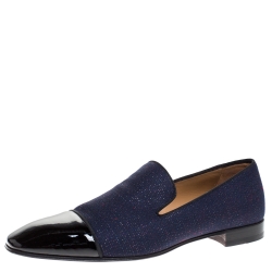 Christian Louboutin Blue/Black Fabric And Patent Leather Dandelion Loafers Size 43