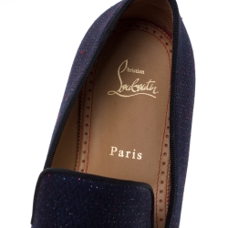 Christian Louboutin Blue/Black Fabric And Patent Leather Dandelion Loafers Size 43