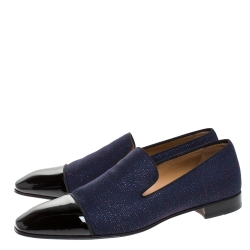Christian Louboutin Blue/Black Fabric And Patent Leather Dandelion Loafers Size 43