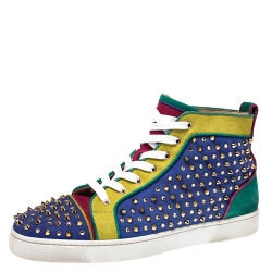 مملوكة مسبقًا Christian Louboutin Multicolor Suede Louis Spikes High Top Sneakers Size 43