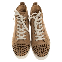Christian Louboutin Beige Suede Louis Spikes High Top Sneakers Size 42.5