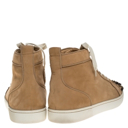 Christian Louboutin Beige Suede Louis Spikes High Top Sneakers Size 42.5