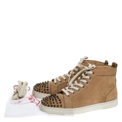 Christian Louboutin Beige Suede Louis Spikes High Top Sneakers Size 42.5