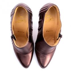 Pre Owned Christian Louboutin Purple Metallic Sigourney Ankle Boots Size 39